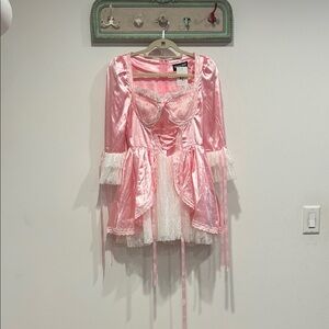Dolls Kill Pink Satin white Lace French queen Mini Dress small women’s